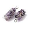 Rack Plating Copper Wire Wrapped Natural Amethyst Chip Big Pendants G-C130-01P-02-2