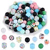 89Pcs Colorful Pattern Printed Silicone Beads Sets SIL-SZ0002-54D-1