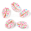 Flower Printed Cowrie Shell Beads SSHEL-ZX006-09A-1