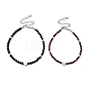 2Pcs Natural Garnet & Synthetic Blue Goldstone Round Beaded Bracelets for Men Women BJEW-JB12336-2