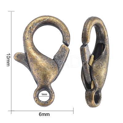 Antique Bronze Tone Zinc Alloy Lobster Claw Clasps X-E103-NFAB-1