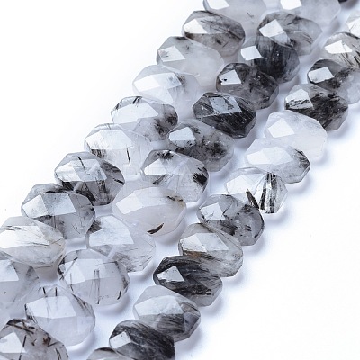 Natural Tourmalinated Quartz/Black Rutilated Quartz Beads Strands G-L505-22-1