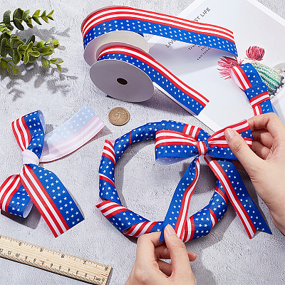 2 Rolls 2 Styles Independence Day Polyester Ribbon OCOR-NB0001-70-1