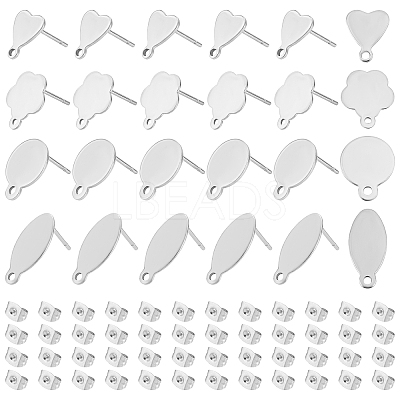 80Pcs 4 Style 304 Stainless Steel Stud Earring Findings and 90Pcs Ear Nuts STAS-UN0034-92-1