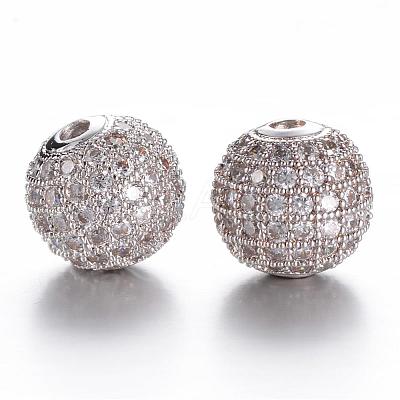 CZ Brass Micro Pave Grade AAA Clear Color Cubic Zirconia Round Beads KK-O065-10mm-05P-NR-1