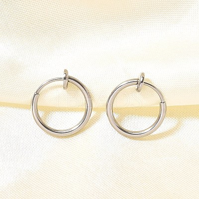 Tarnish Resistant 304 Stainless Steel Retractable Clip-on Hoop Earrings STAS-I097-078P-1