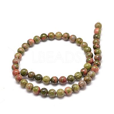 Natural Gemstone Unakite Round Bead Strands G-P075-35-6mm-1