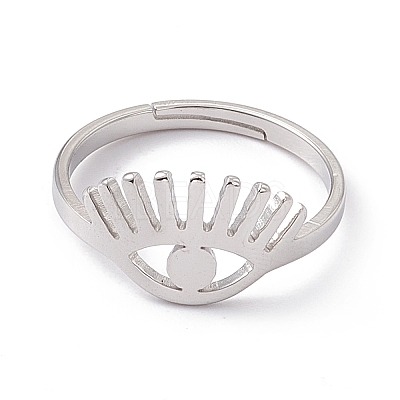 Non-Tarnish 201 Stainless Steel Evil Eye Adjustable Ring for Women RJEW-K238-13P-1
