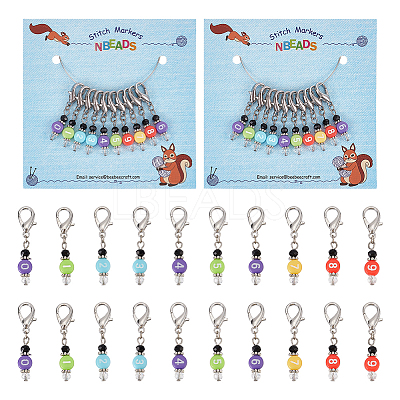 Acrylic & Glass Beaded Number Pendant Locking Stitch Markers HJEW-PH01871-1