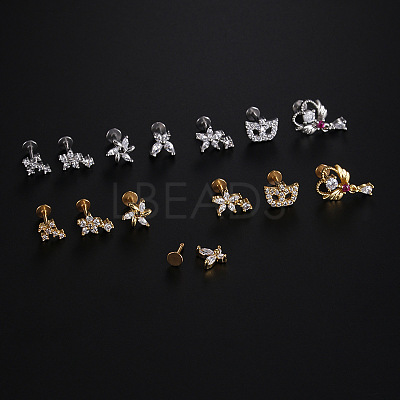 Stainless Steel Micro Pave Clear Cubic Zirconia Internally Threaded Labrets WGBE4CC-09-1