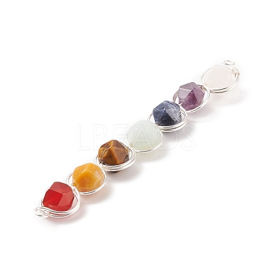 7Pcs Star Cut Round Natural Gemstones Copper Wire Wrapped Connector Charms PALLOY-JF01544-02-1
