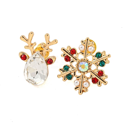 Christmas Alloy Colorful Rhinestone & Plastic Asymmetrical Stud Earrings for Women LS-EJEW-M256-02B-G-1