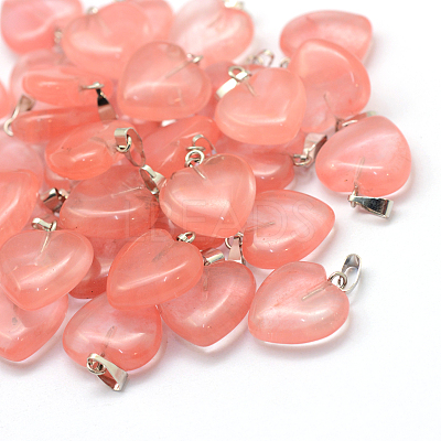 Heart Dyed Cherry Quartz Glass Pendants G-Q371-03-1