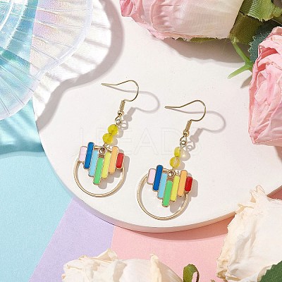 Heart Alloy Enamel & Brass Ring Dangle Earrings for Women EJEW-JE05922-1