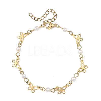 304 Stainless Steel & Shell Pearl Link Bracelets for Women BJEW-JB14096-1
