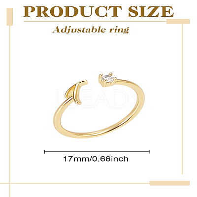 1Pc Letter Brass Rhinestone Open Cuff Rings for Women AJEW-LP0004-47T-G-1