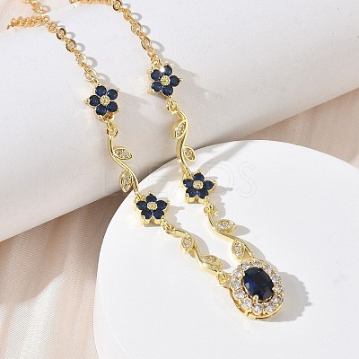 Brass Pave Cubic Zirconia Flower Pendant Necklaces NJEW-C121-04A-02G-1