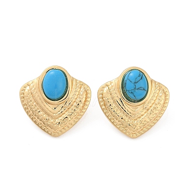 Fan 304 Stainless Steel Synthetic Turquoise Stud Earrings for Women EJEW-U046-17C-G-1