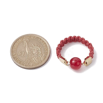 Glass Round Ball Braided Bead Style Finger Ring RJEW-JR00600-03-1