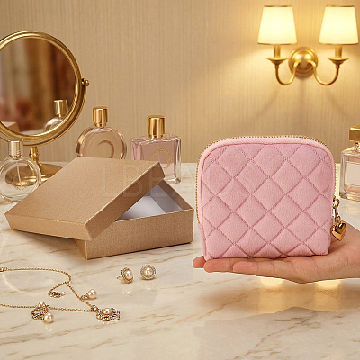 Rhombus Textured Velvet Jewelry Storage Zipper Pouches for Earrings Rings Bracelets Necklaces ABAG-WH0085-012C-1