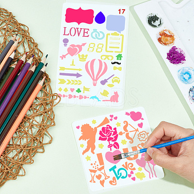2 Sets 2 Styles PET Hollow Out Plastic Drawing Painting Stencils Templates AJEW-GF0006-91D-1