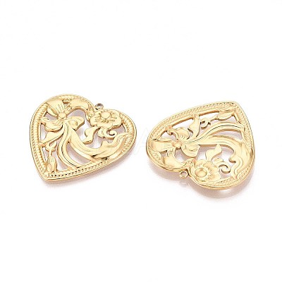 304 Stainless Steel Hollow Flower Heart Pendants STAS-T067-40G-1