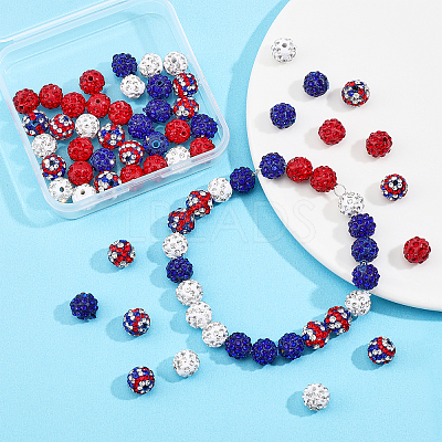 80Pcs 5 Style Independence Day Theme Polymer Clay Rhinestone Round Beads RB-FH0001-07-1