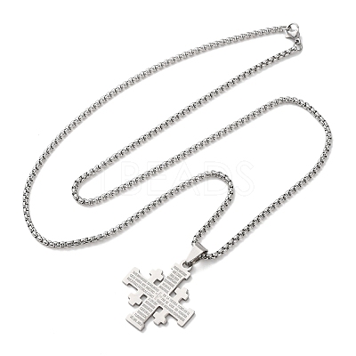 304 Stainless Steel Jerusalem Cross Pendant Box Chain Necklaces LS-NJEW-NH0003-01P-1