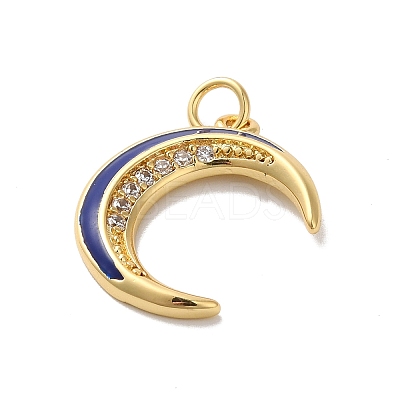 Moon Rack Plating Brass Micro Pave Cubic Zirconia Enamel Pendants KK-G504-06G-06-1