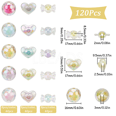 120Pcs 15 Styles Transparent Acrylic Beads TACR-SP0001-15-1