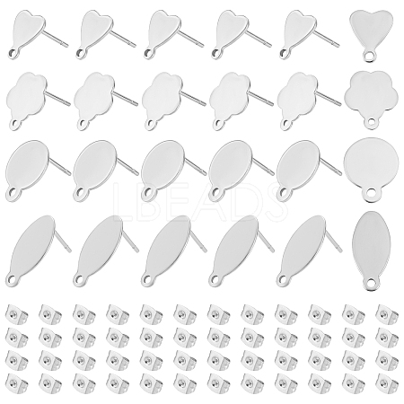 80Pcs 4 Style 304 Stainless Steel Stud Earring Findings and 90Pcs Ear Nuts STAS-UN0034-92-1
