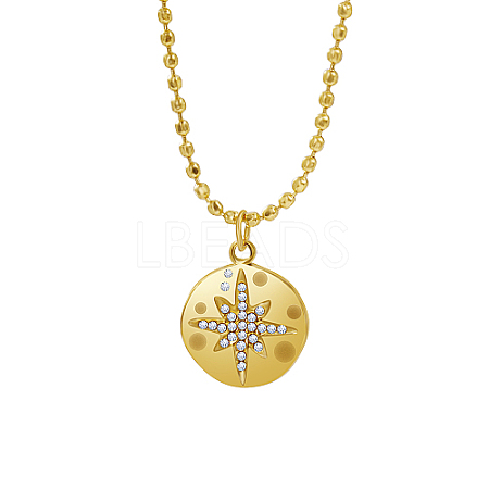 Stainless Steel Rhinestone Flat Round with Star Pendant Necklaces NS9570-1-1