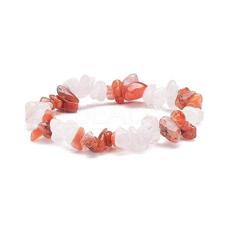 Natural Carnelian(Dyed) & Rose Quartz Chips Beads Stretch Bracelet for Women BJEW-AL00003-17-1