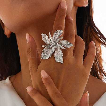 Flower Alloy Adjustable Rings for Women RJEW-B108-01P-1