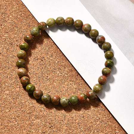 Natural Unakite Bead Stretch Bracelets BJEW-K212-A-006-1