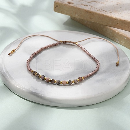 2mm Faceted Natural Rhodonite Beaded Braided Adjustable Bracelets for Women PF2854-3-1
