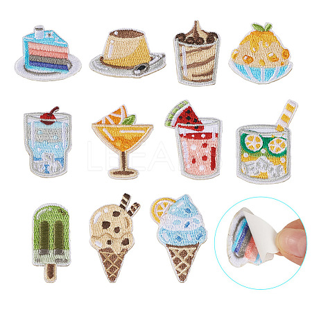 22Pcs 11 Style Summer Theme Food Computerized Embroidery Cloth Self Adhesive Patches DIY-BT0001-56-1