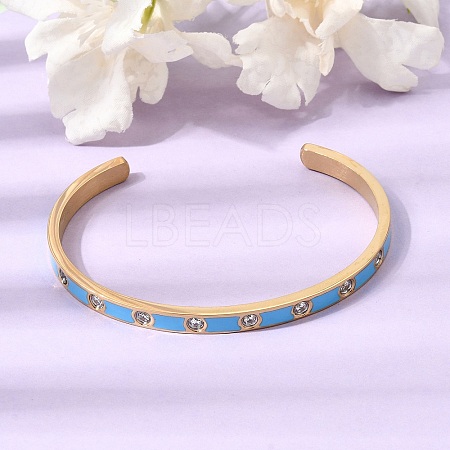 304 Stainless Steel Pave Clear Cubic Zirconia Open Cuff Bangles for Women SA-CBAC920-16G-1
