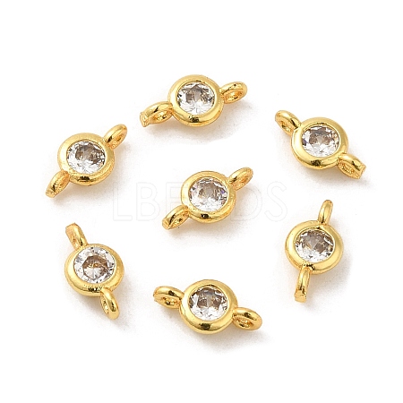Rack Plating Brass Pave Clear Cubic Zirconia Connector Charms KK-G477-02G-1