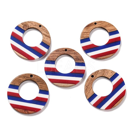 Independence Day Opaque Striped Resin & Walnut Wood Pendants RESI-U010-02J-1