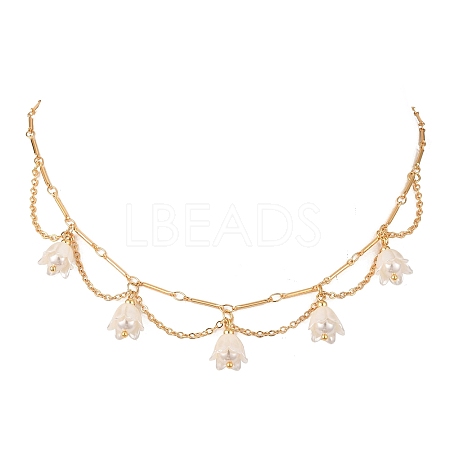 Shell Pearl & Acrylic Flower Bib Pendant Necklaces NJEW-TA00169-1