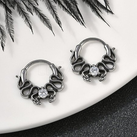 Snake 316 Surgical Stainless Steel Clear Cubic Zirconia Hoop Earrings X-EJEW-G416-39AS-1