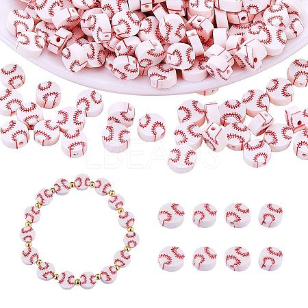 200Pcs Baseball Polymer Clay Beads JX611A-1