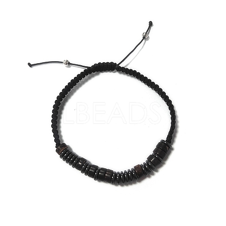 Coconut & Non-magnetic Synthetic Hematite Braided Bead Bracelet BJEW-PH01415-02-1