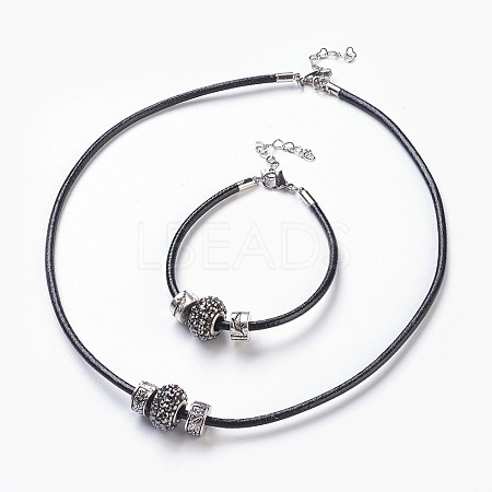 Cowhide Leather Cord Jewelry Sets SJEW-JS00989-03-1