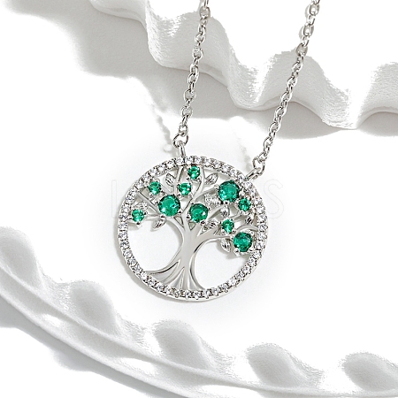 Boho Brass Cubic Zirconia Tree of Life Pendant Cable Chain Necklaces for Women PW-WG4EE67-02-1