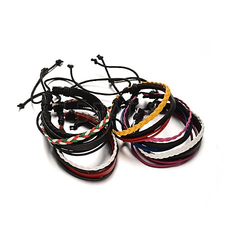 Adjustable Leather Cord Multi-Strand Bracelets BJEW-M169-08-1