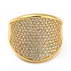 Rack Plating Brass Micro Pave Clear Cubic Zirconia Wide Open Cuff Rings RJEW-M156-01G-1