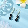 Natural Black Onyx with Rhinestone Dangle Earrings for Women EJEW-JE06042-2