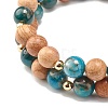 Natural Apatite & Wood Round Beads Stretch Bracelets Set BJEW-JB07165-01-5